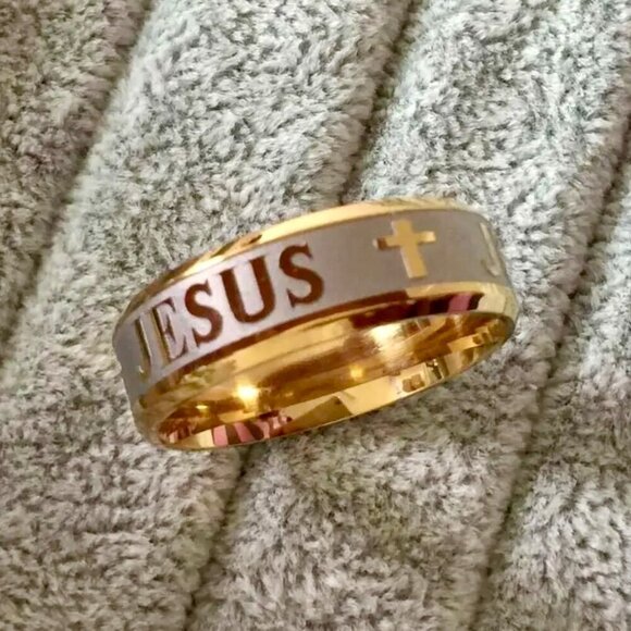 Other - 18K Gold Plated JESUS Engraved Ring Size 9
